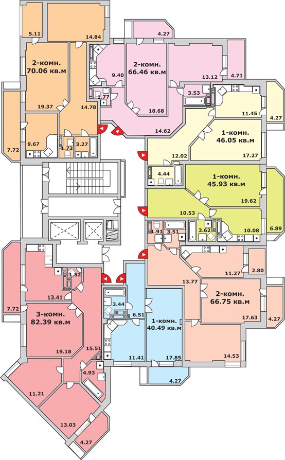 Планировки этажа секций 1 и 3 ЖК Фаворит